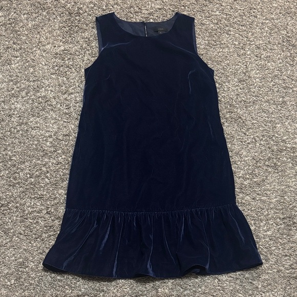 J Crew Deep Navy Blue Velvet Ruffle Hem Dress - Picture 4 of 9